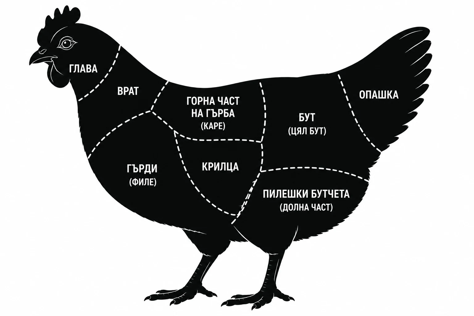 Пилешки разфасовки за Weber – схема на основните разфасовки